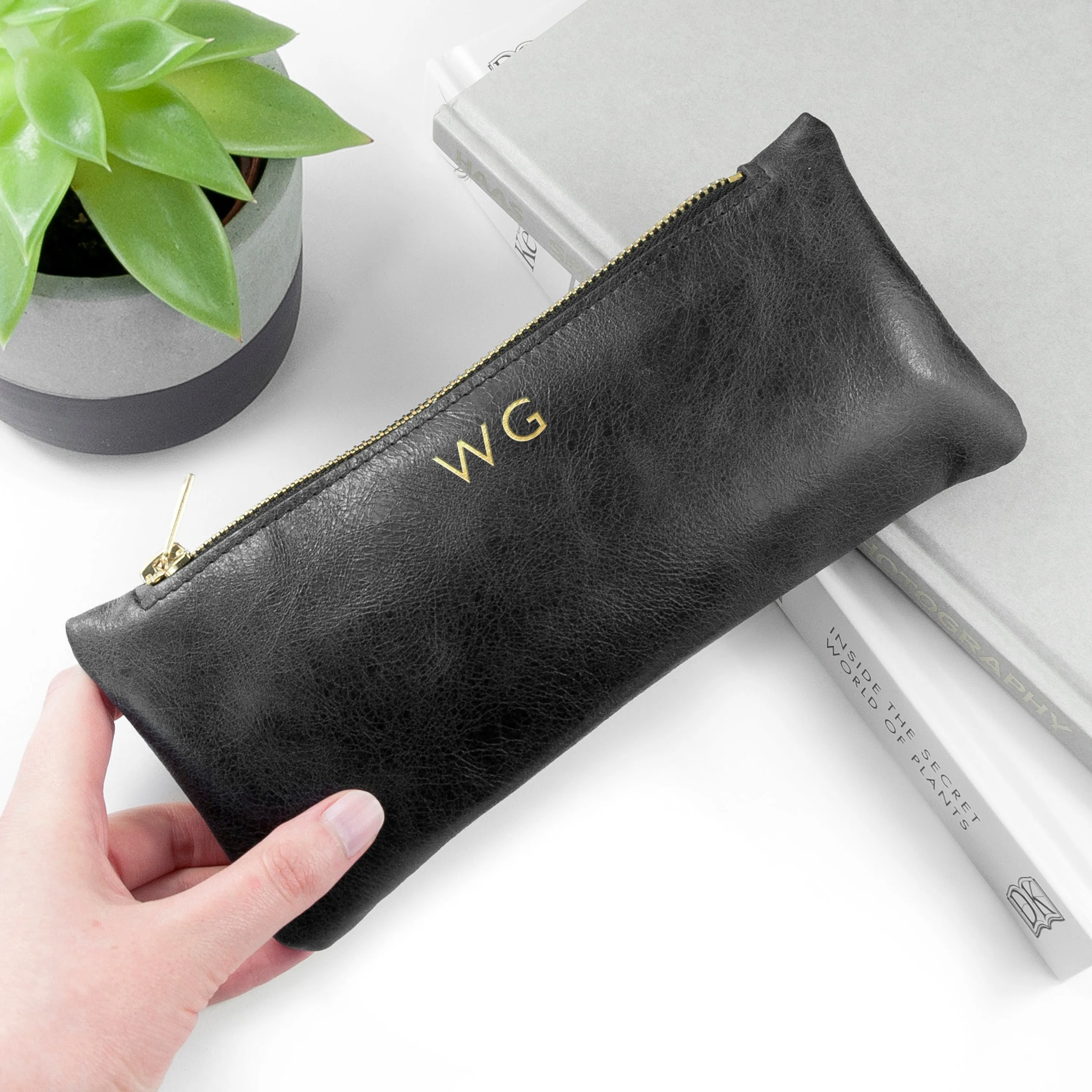 Monogrammed Luxury Leather Pencil Case