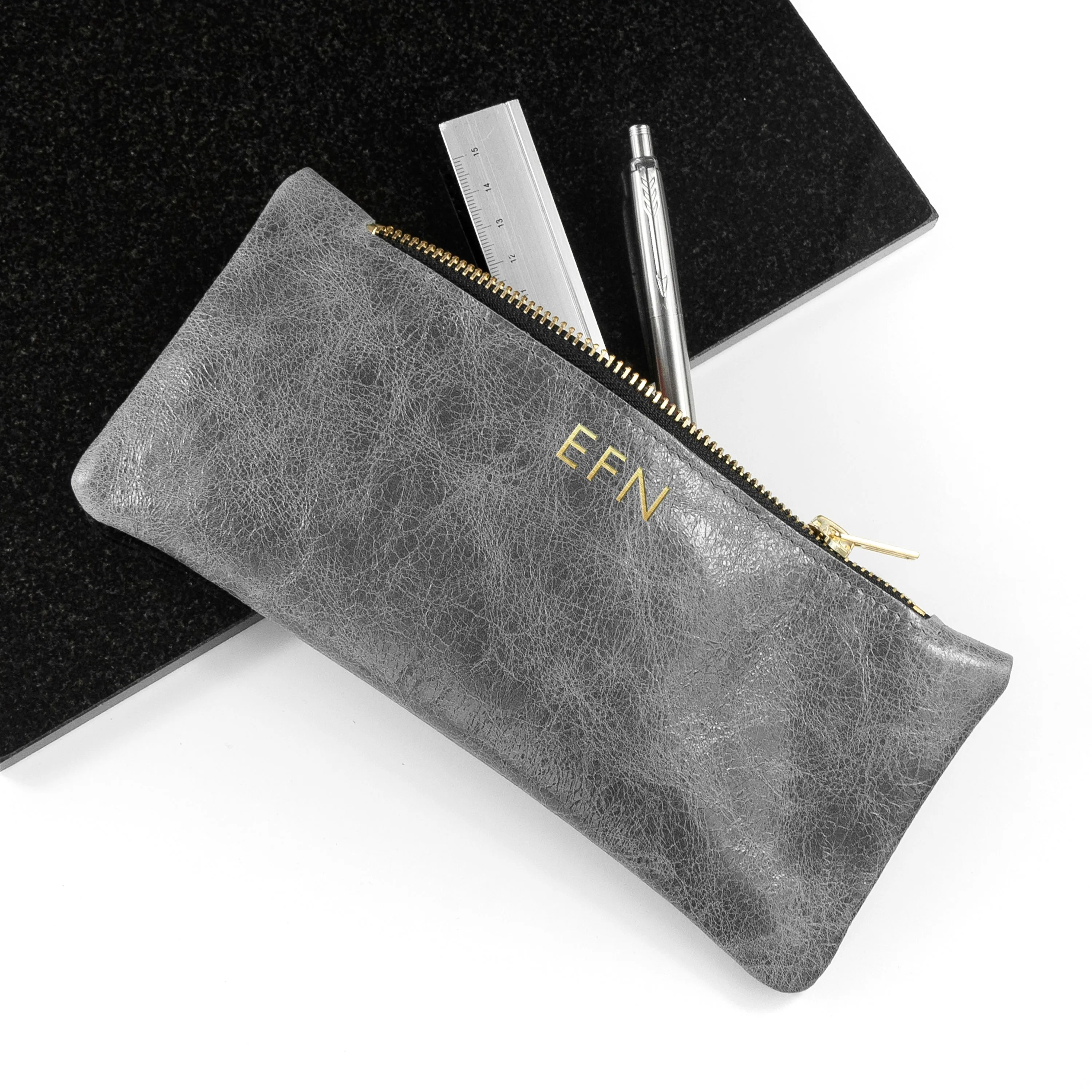 Monogrammed Luxury Leather Pencil Case