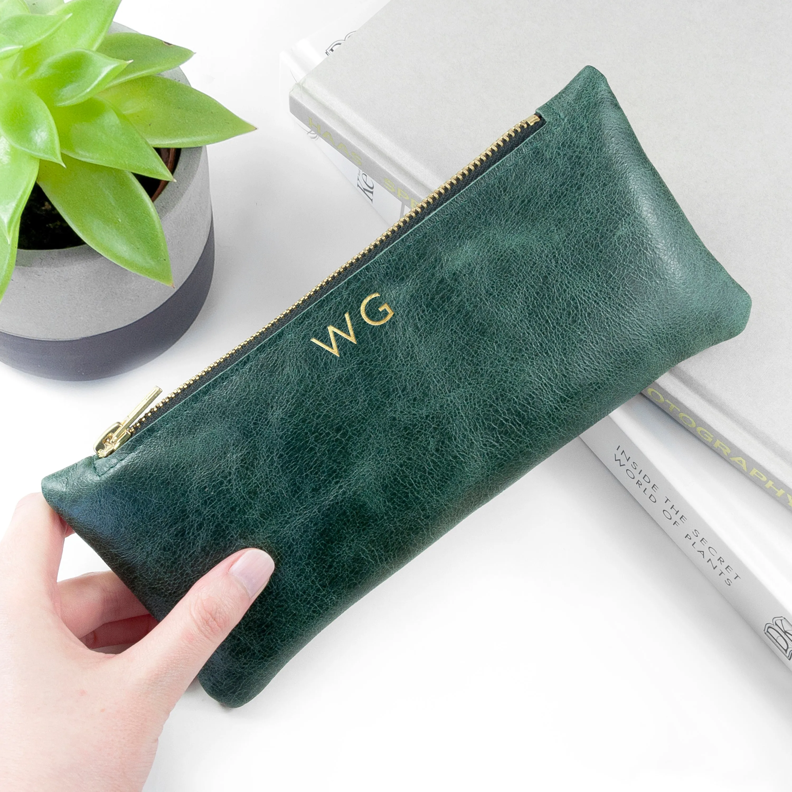 Monogrammed Luxury Leather Pencil Case