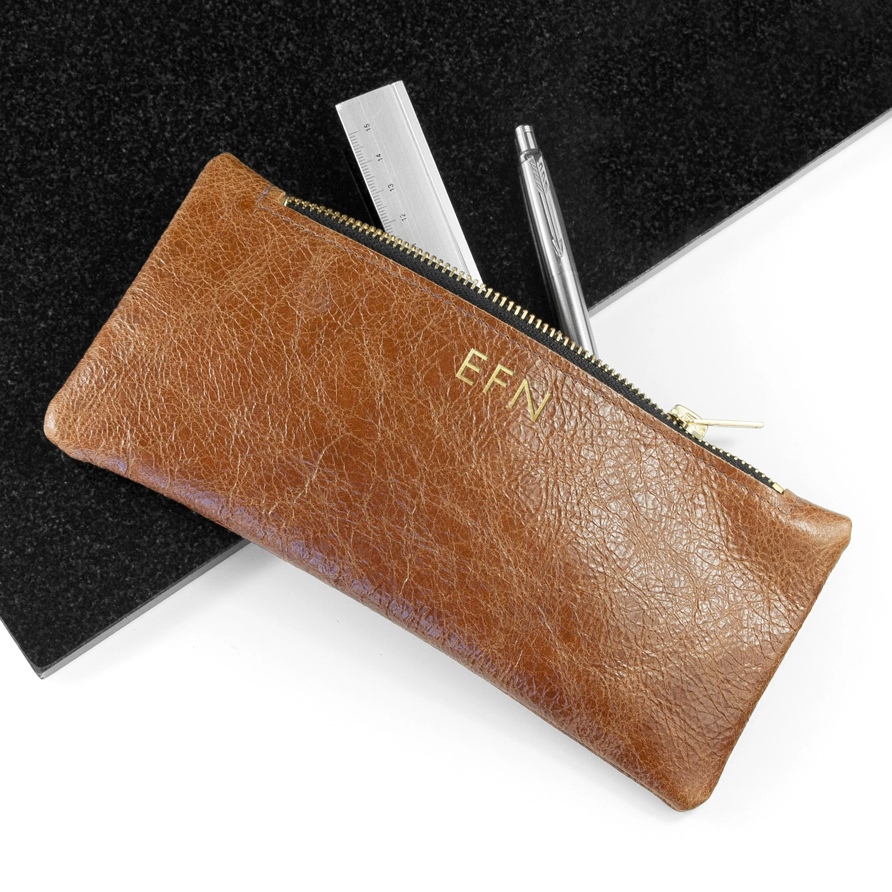 Monogrammed Luxury Leather Pencil Case
