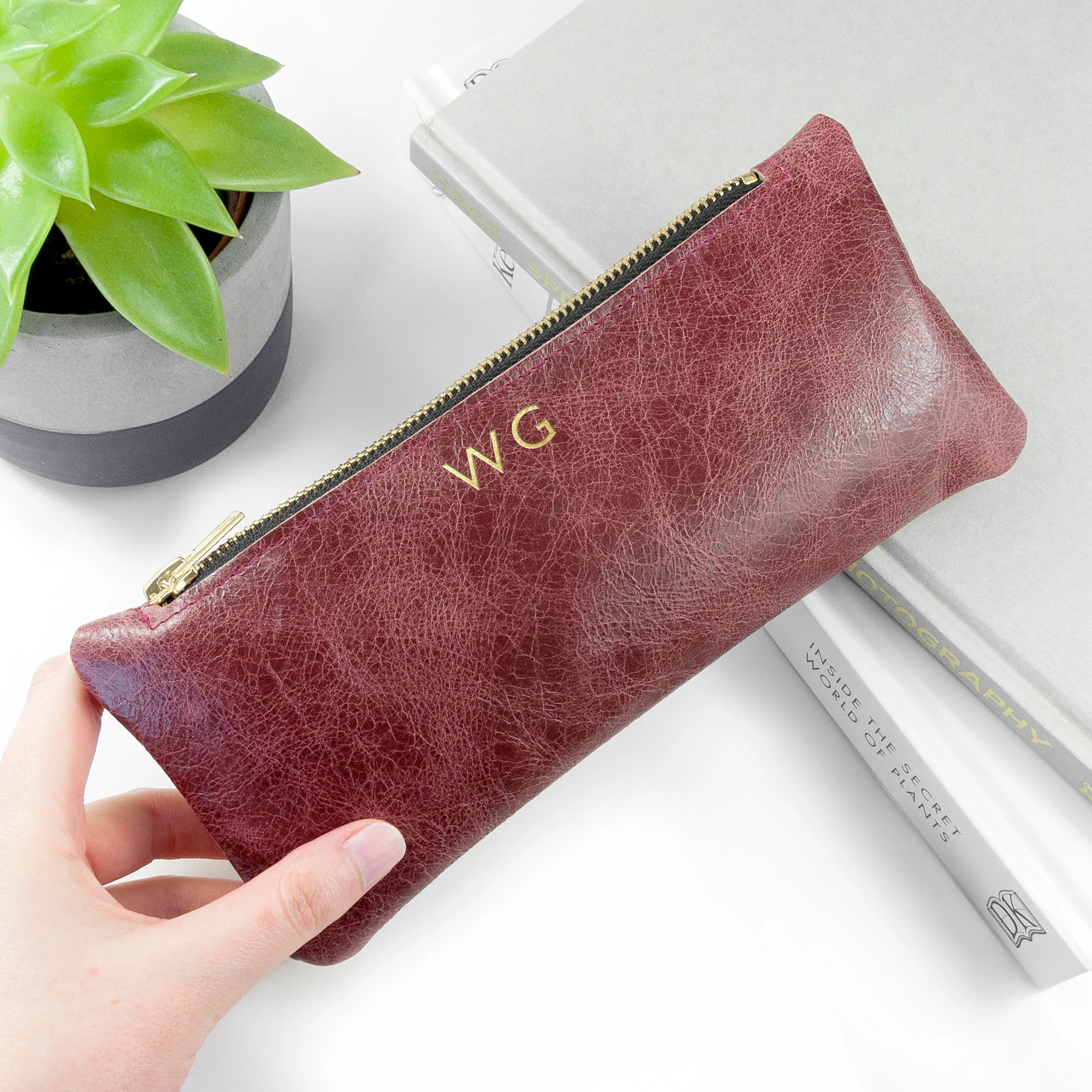 Monogrammed Luxury Leather Pencil Case