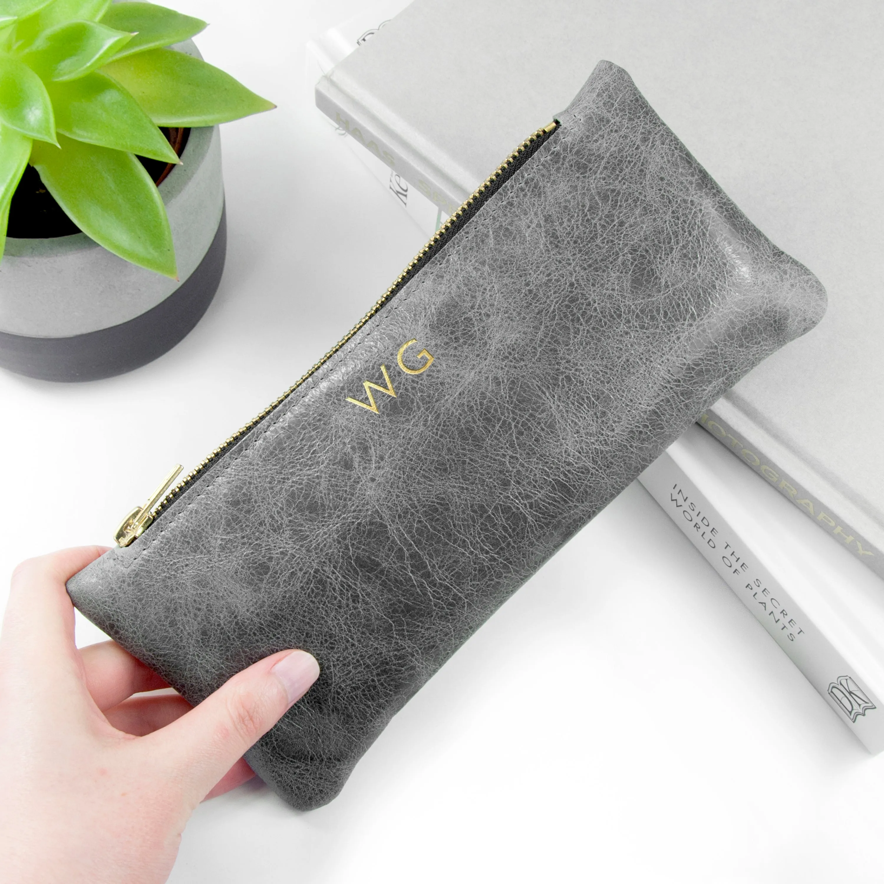 Monogrammed Luxury Leather Pencil Case