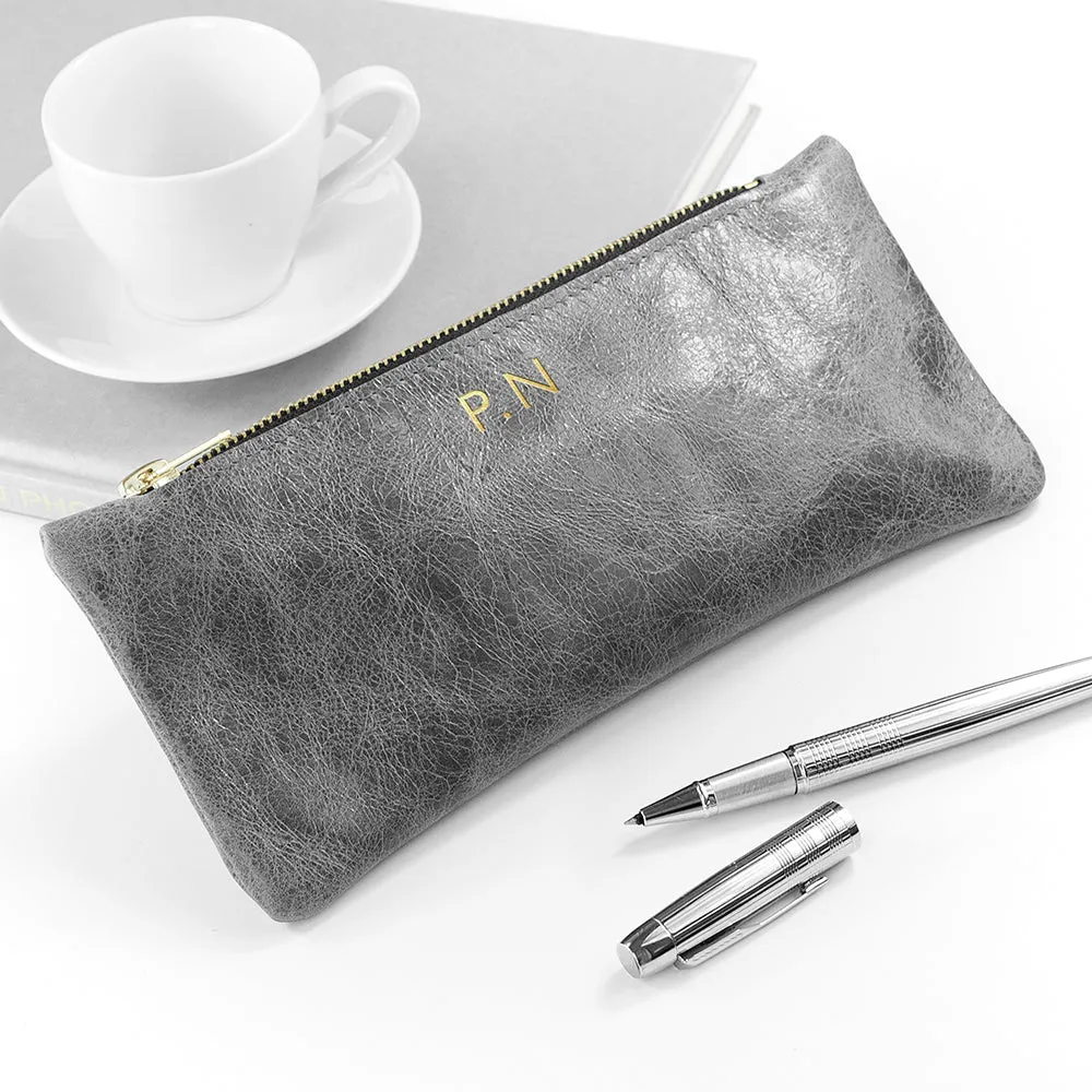 Monogrammed Luxury Leather Pencil Case
