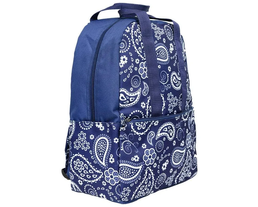 Monogrammed Navy Paisley Top Handle Backpack