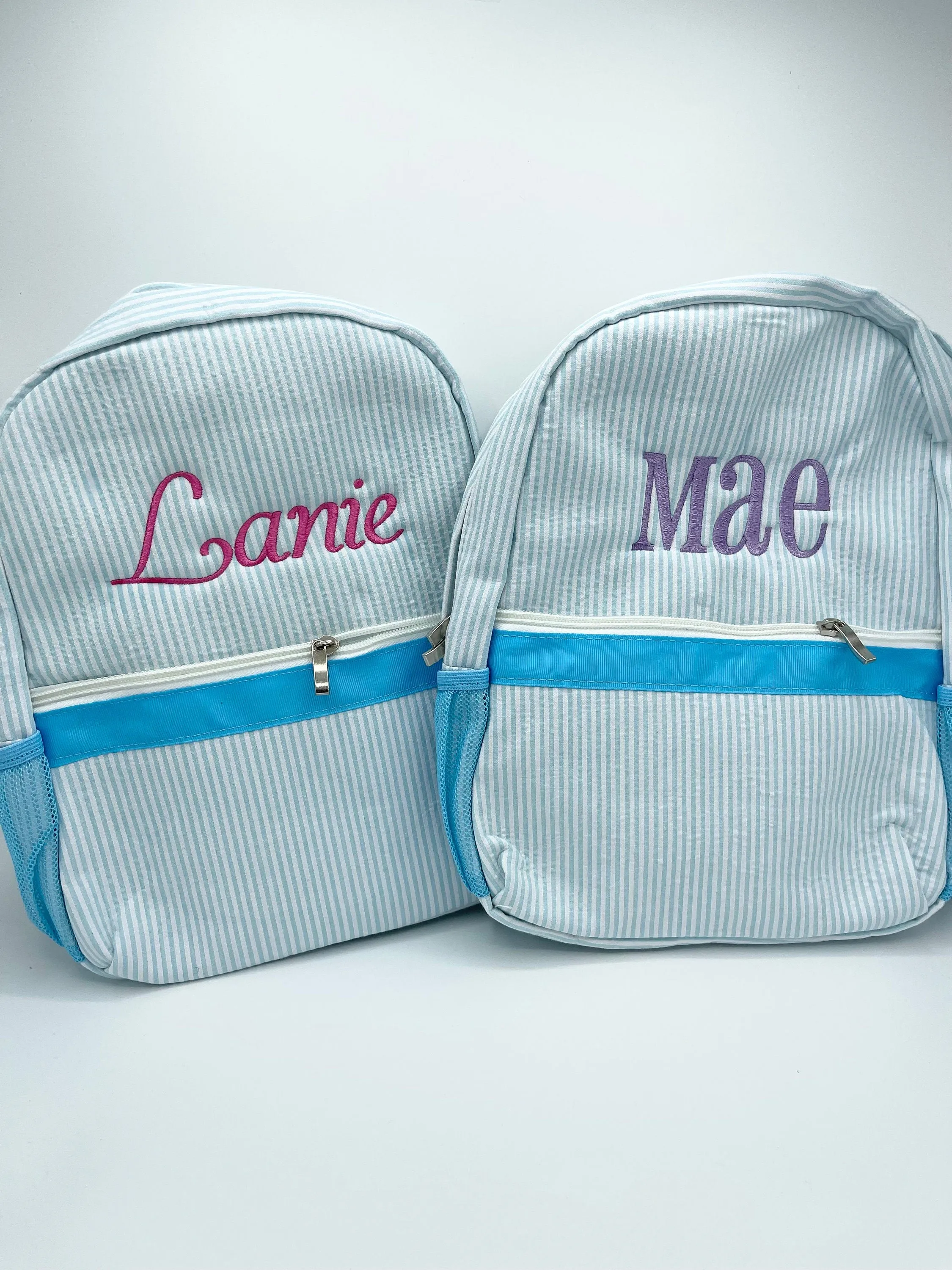 Monogrammed Seersucker Backpacks