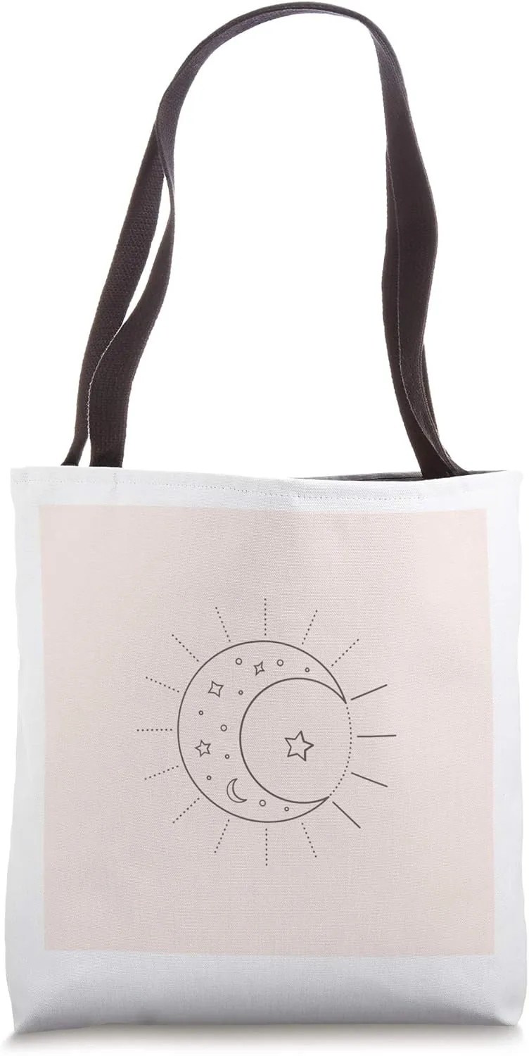 Moon Sun Minimalist Star Astrology Art Print Decor Gift Tote Bag