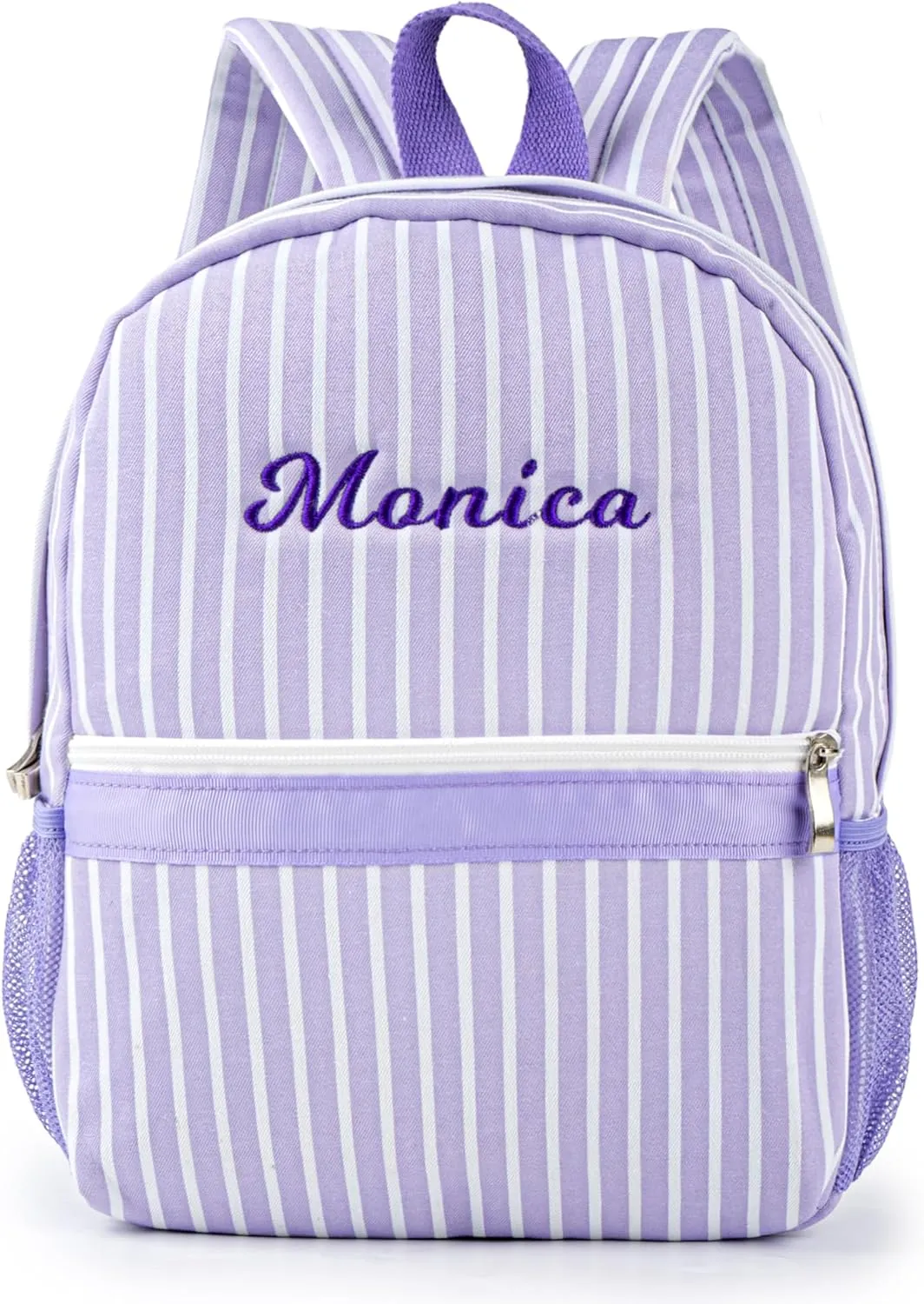 MT WORLD Daycare Backpack Personalized Canvas Toddler Backpack With Embroidered Name Small Preppy Custom Kids Backpack Monogram Backpacks for Age 2-4 Girls School Outdoors Overnight (Purple)