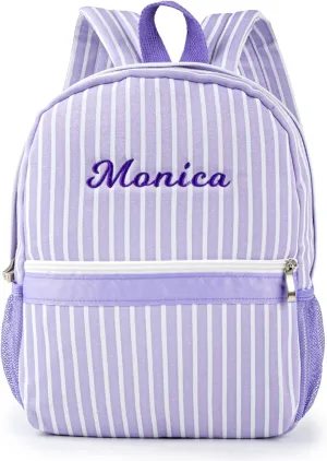 MT WORLD Daycare Backpack Personalized Canvas Toddler Backpack With Embroidered Name Small Preppy Custom Kids Backpack Monogram Backpacks for Age 2-4 Girls School Outdoors Overnight (Purple)