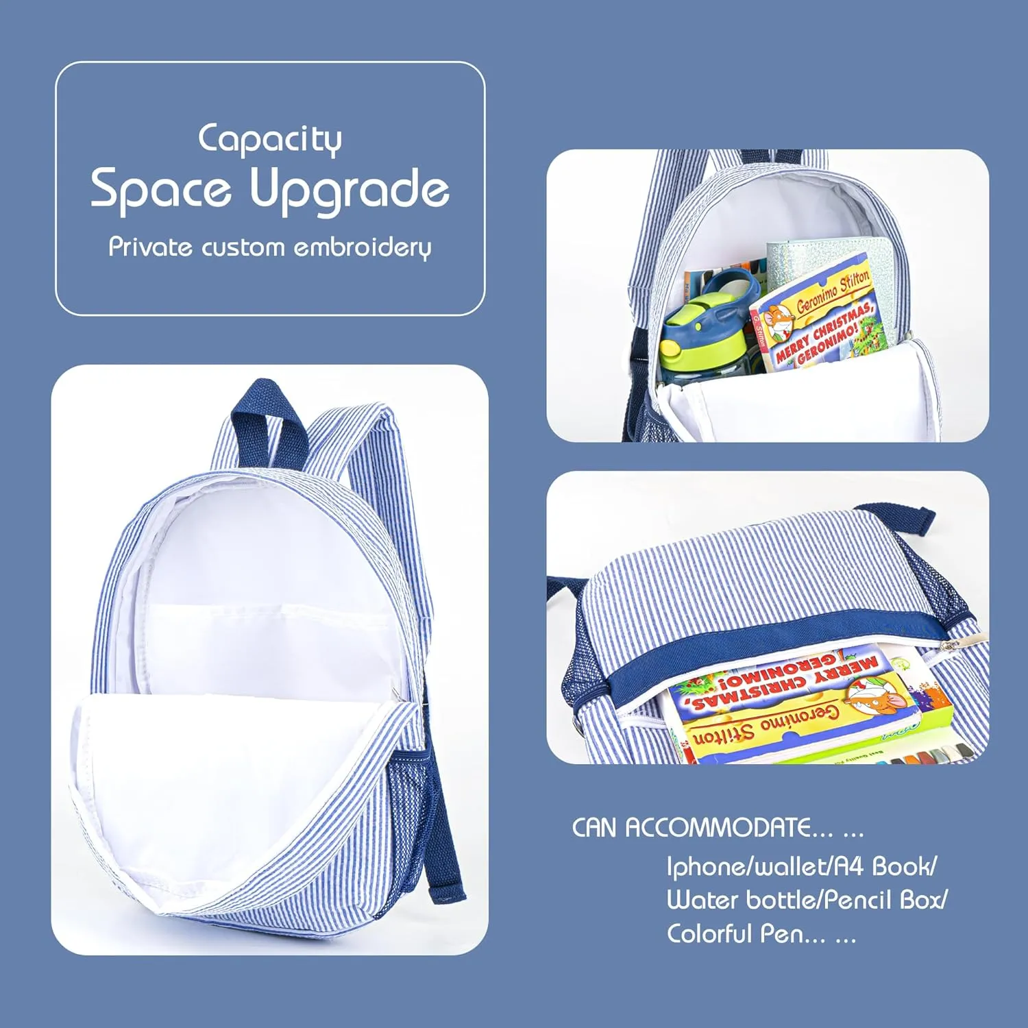 MT WORLD Kids' Backpacks Set Personalized Backpacks with Lunchboxes and Travel Duffel Bag with Embroidered Name Seersucker Toddler Bookbag with Lunch Bag and Overnight Bag for Girls Boy