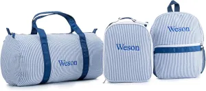 MT WORLD Kids' Backpacks Set Personalized Backpacks with Lunchboxes and Travel Duffel Bag with Embroidered Name Seersucker Toddler Bookbag with Lunch Bag and Overnight Bag for Girls Boy