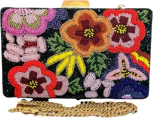 Multi-colored Flower Crossbody Clutch Luxury Purse for Women with Detachable shoulder chain