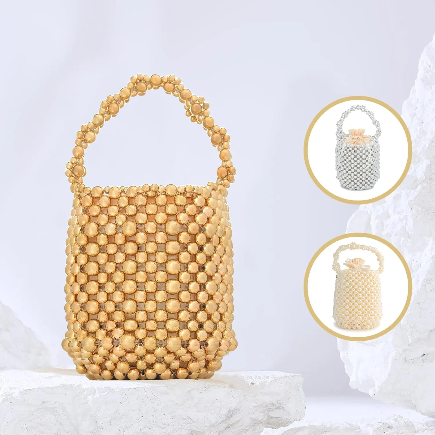 Multicolor Hand Beaded Handheld Crossbody Women's Evening Bag Bucket Bag