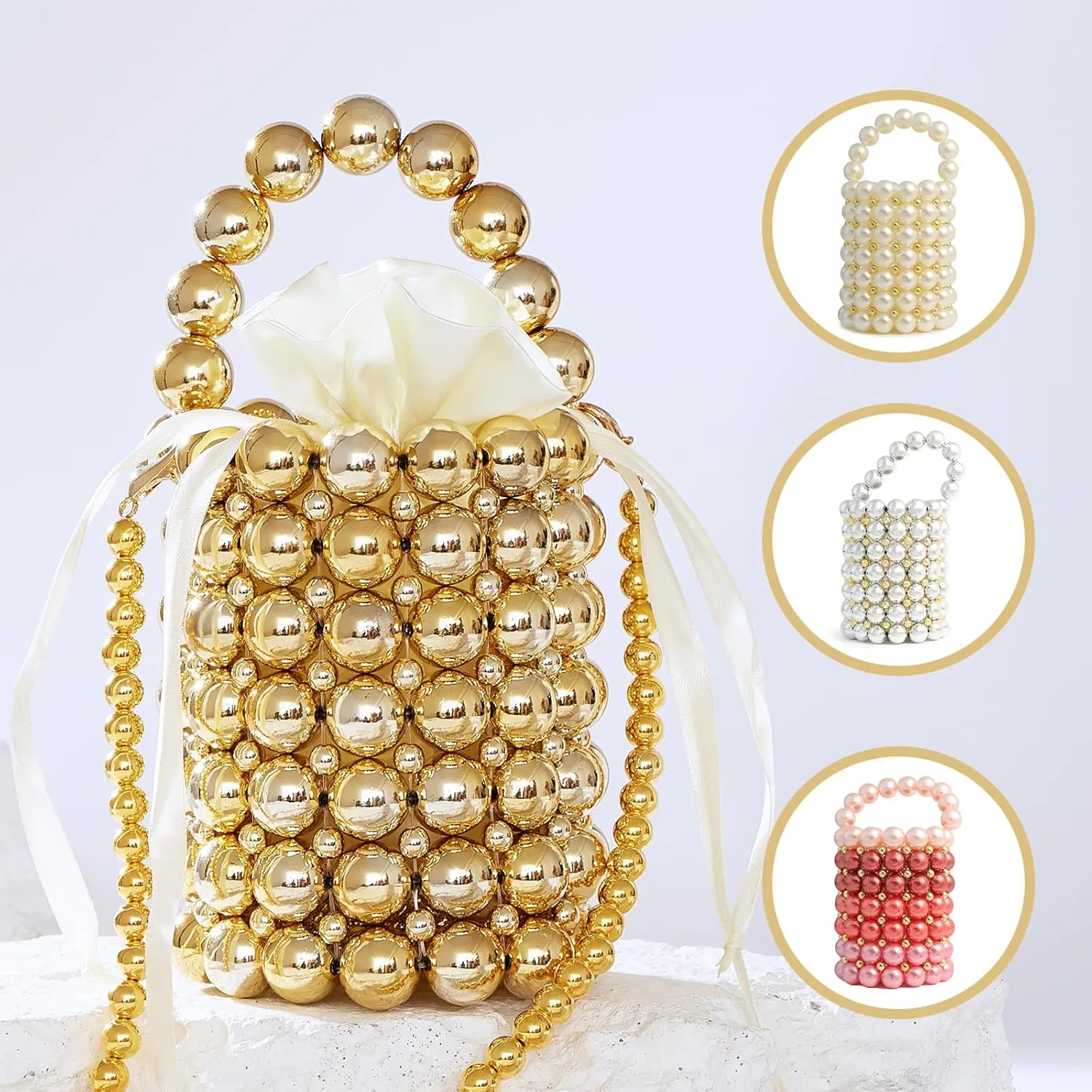 Multicolor Hand Beaded Handheld Crossbody Women's Evening Bag Bucket Bag