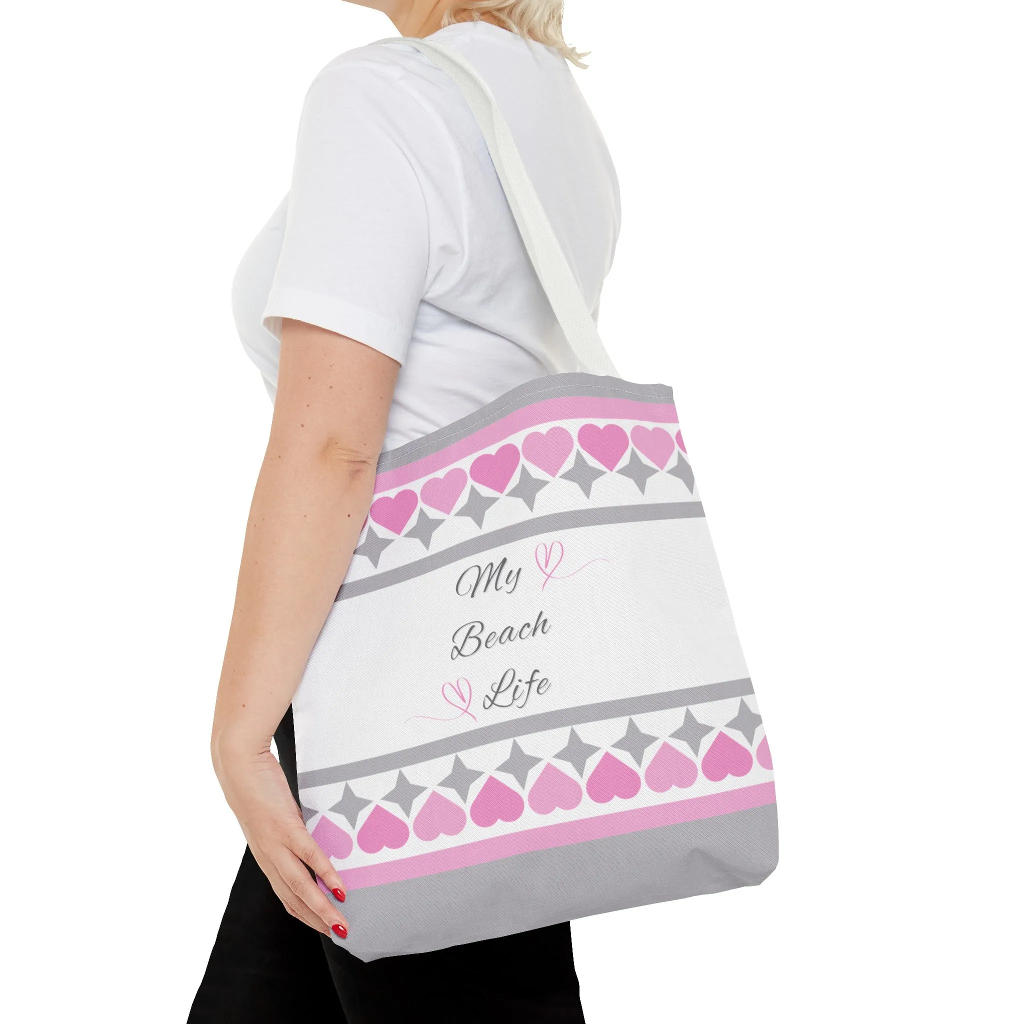 My beach life gray and pink Tote Bag (AOP)
