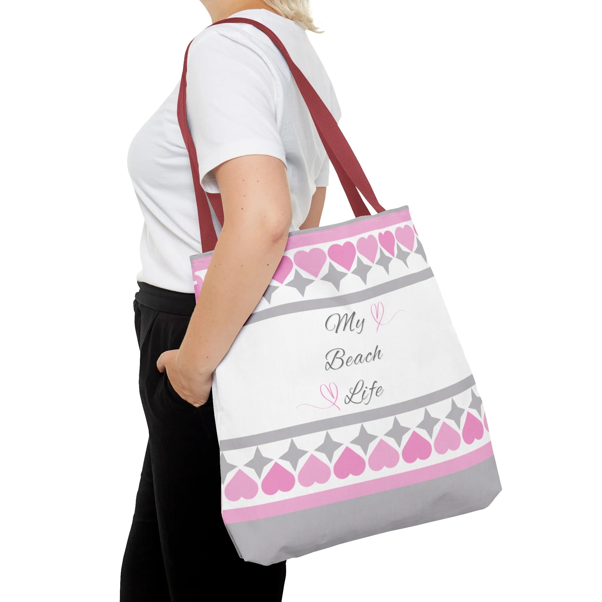 My beach life gray and pink Tote Bag (AOP)