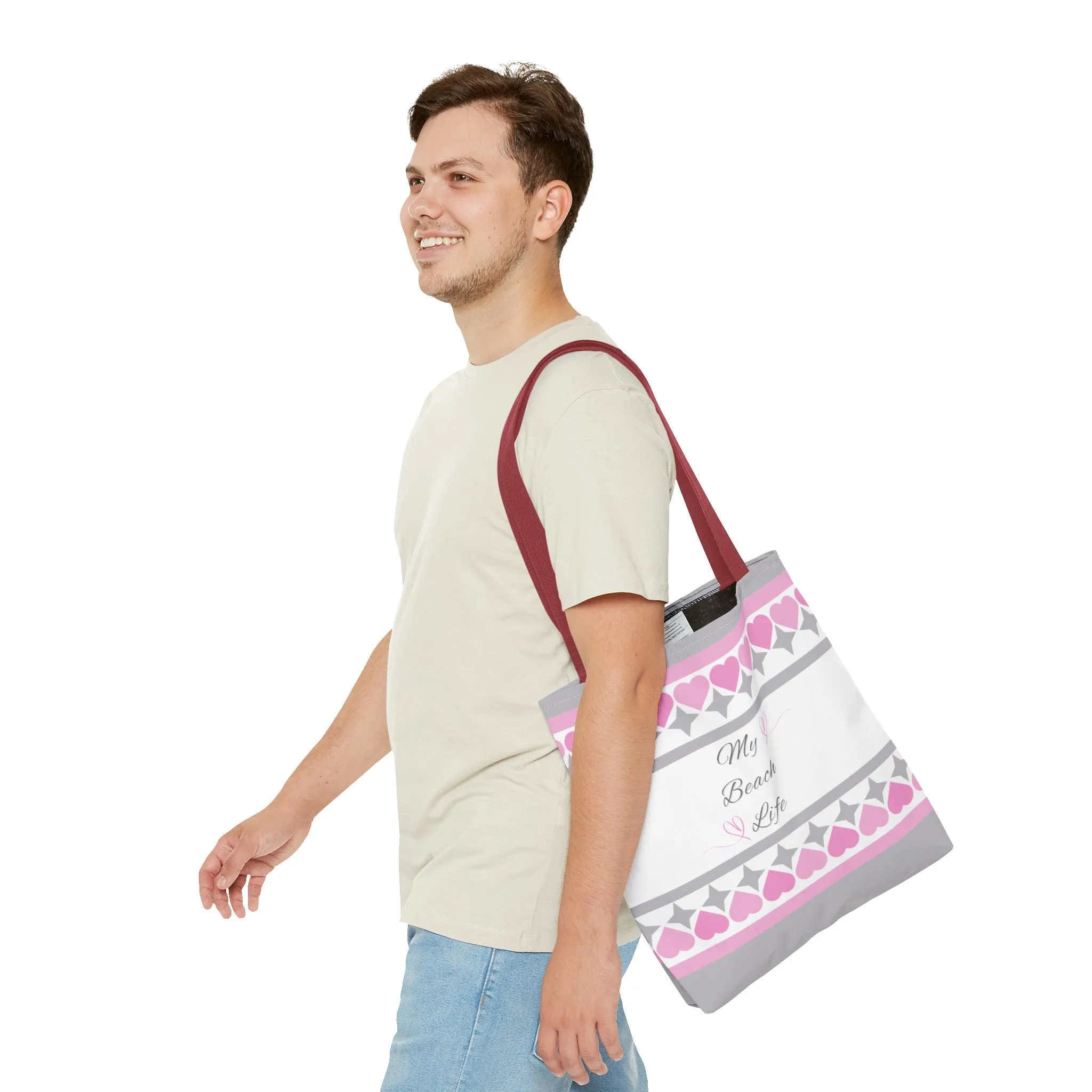 My beach life gray and pink Tote Bag (AOP)