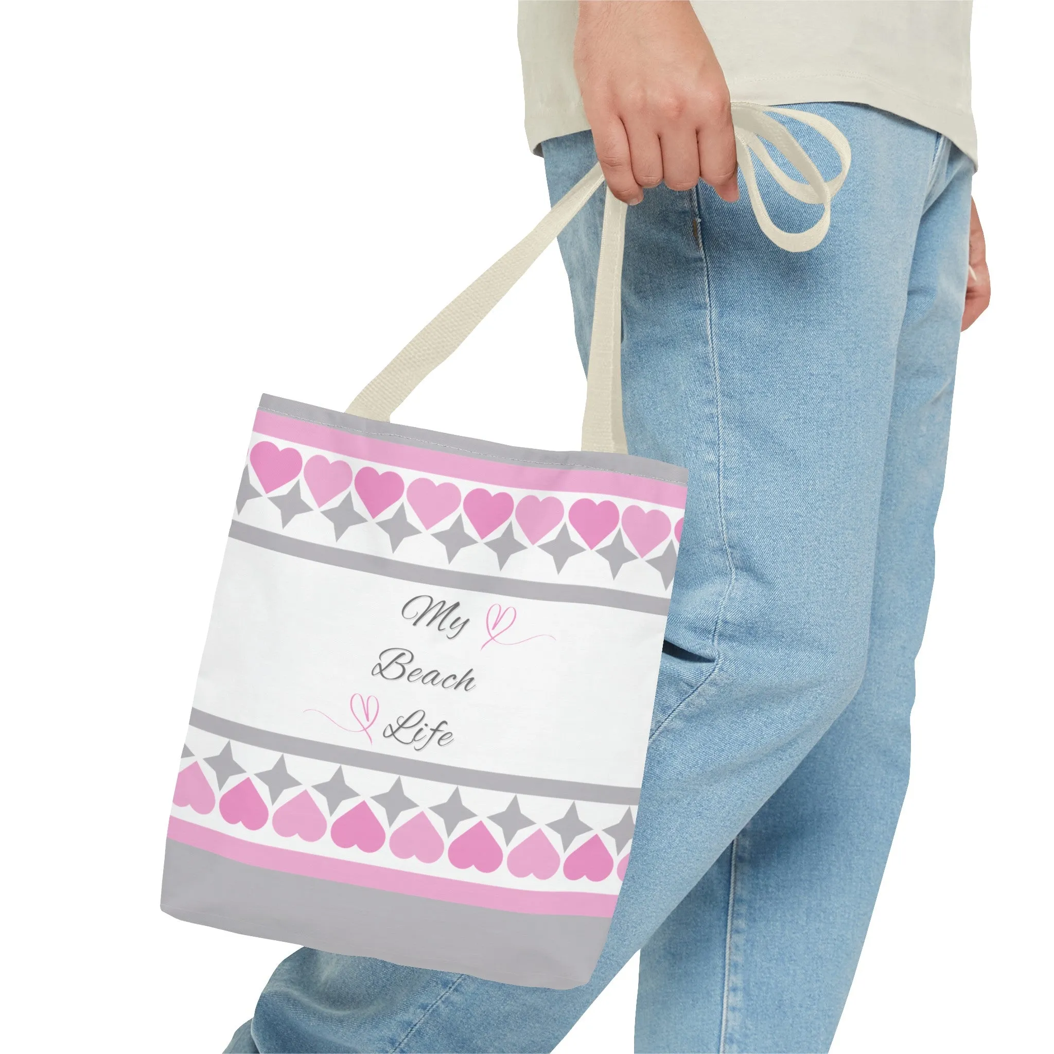 My beach life gray and pink Tote Bag (AOP)