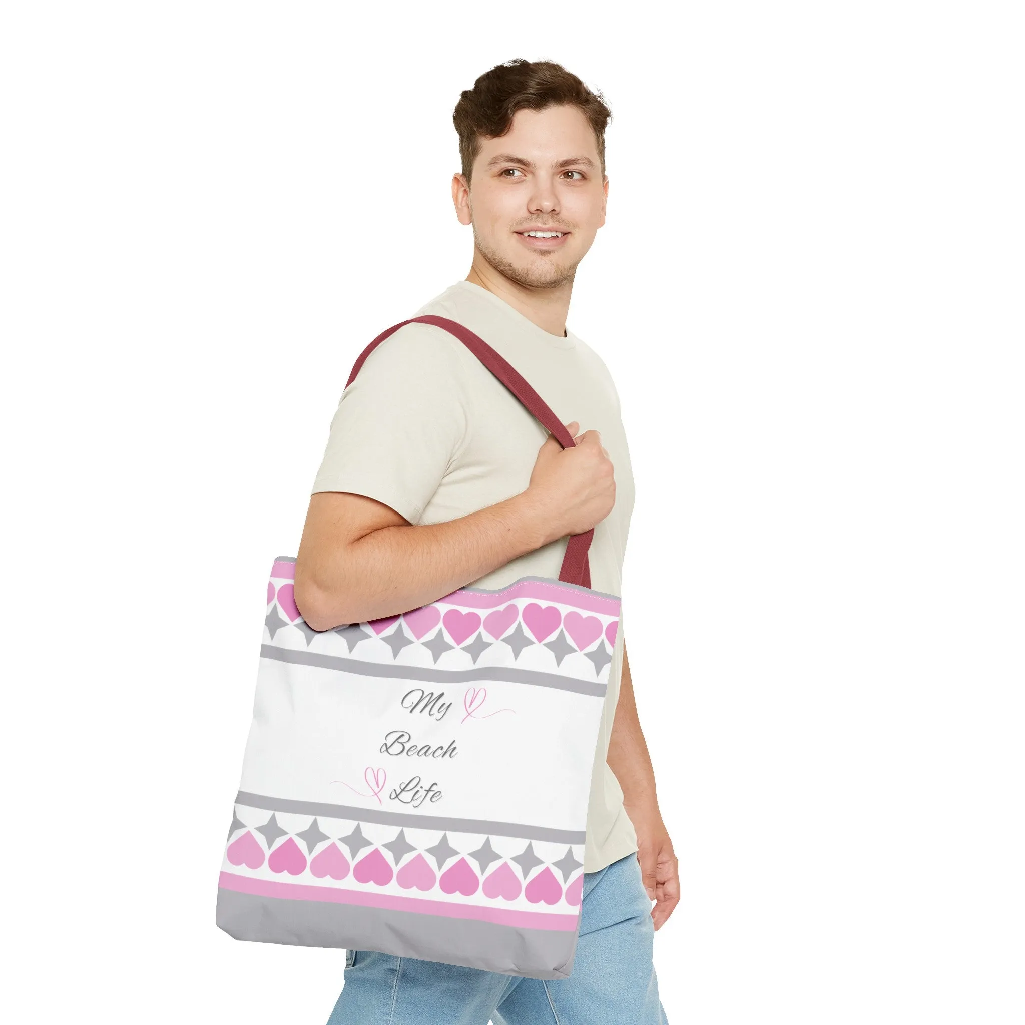 My beach life gray and pink Tote Bag (AOP)