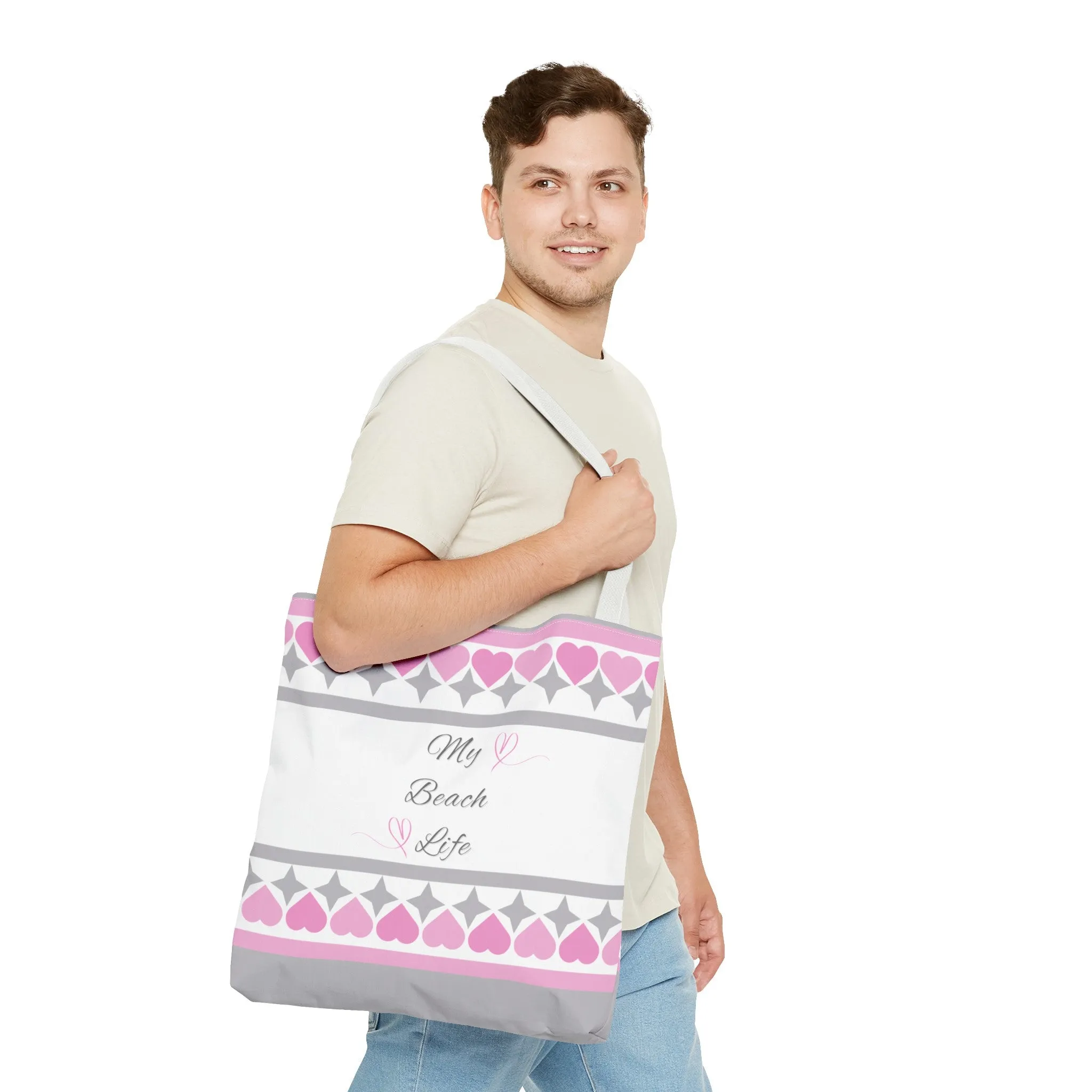 My beach life gray and pink Tote Bag (AOP)