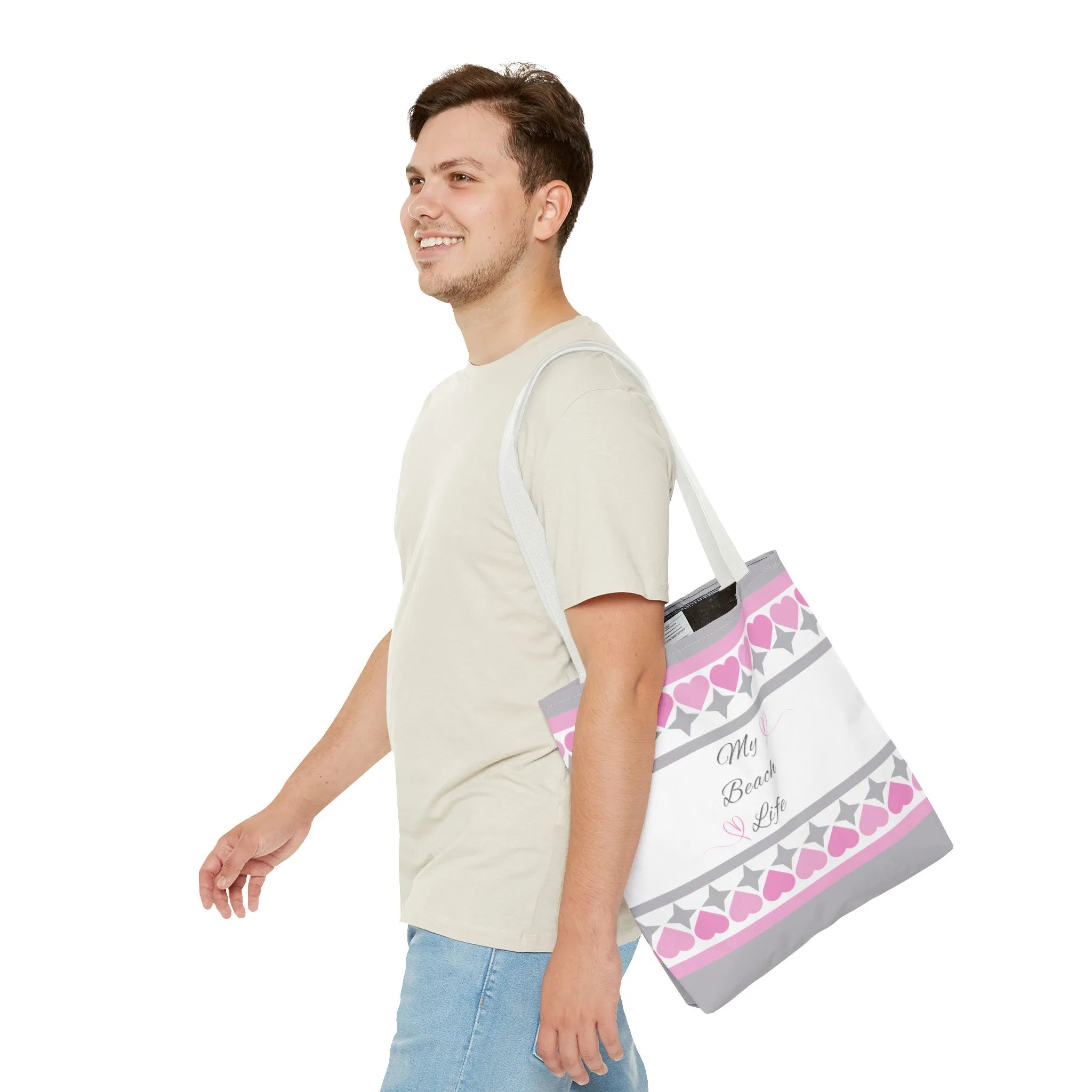 My beach life gray and pink Tote Bag (AOP)