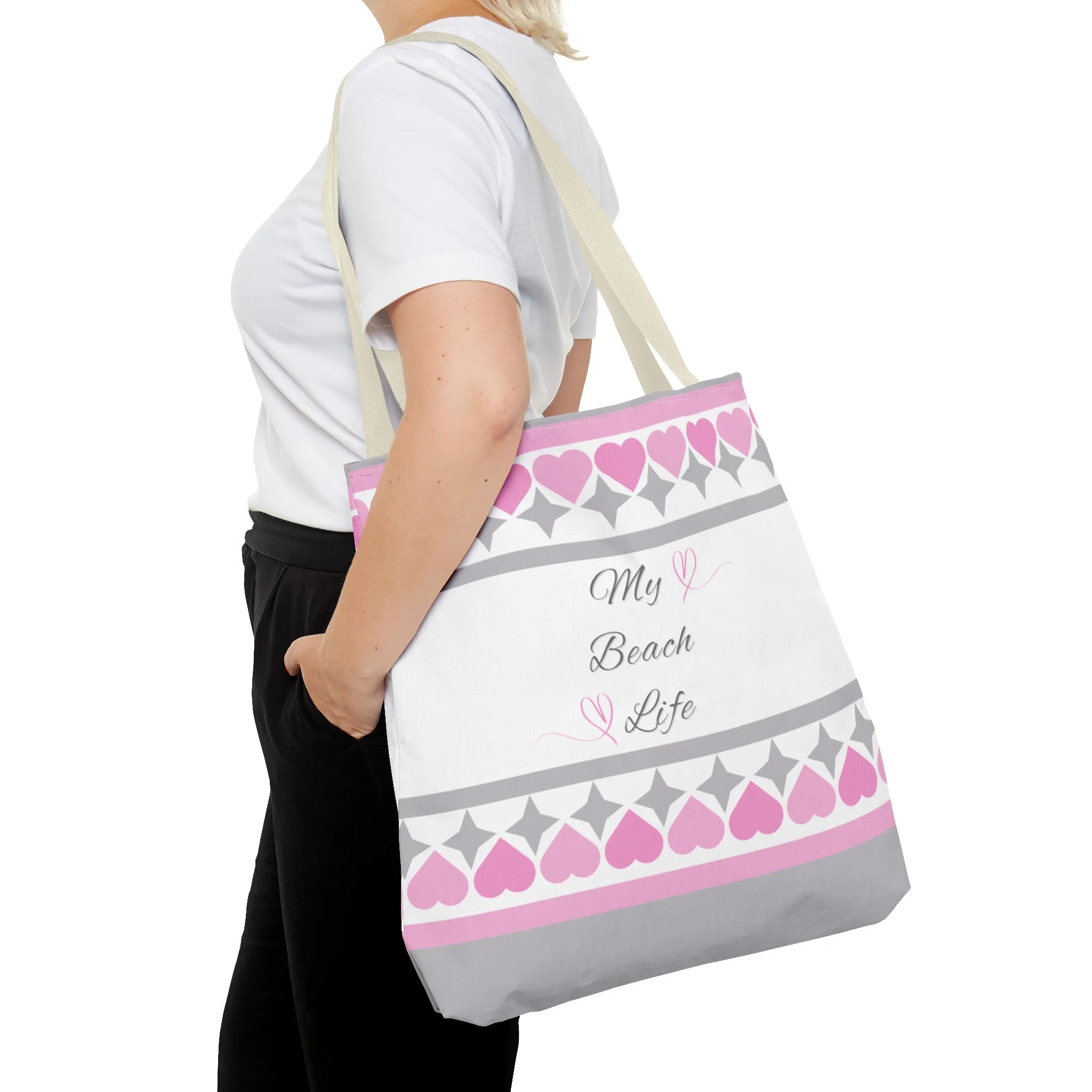 My beach life gray and pink Tote Bag (AOP)
