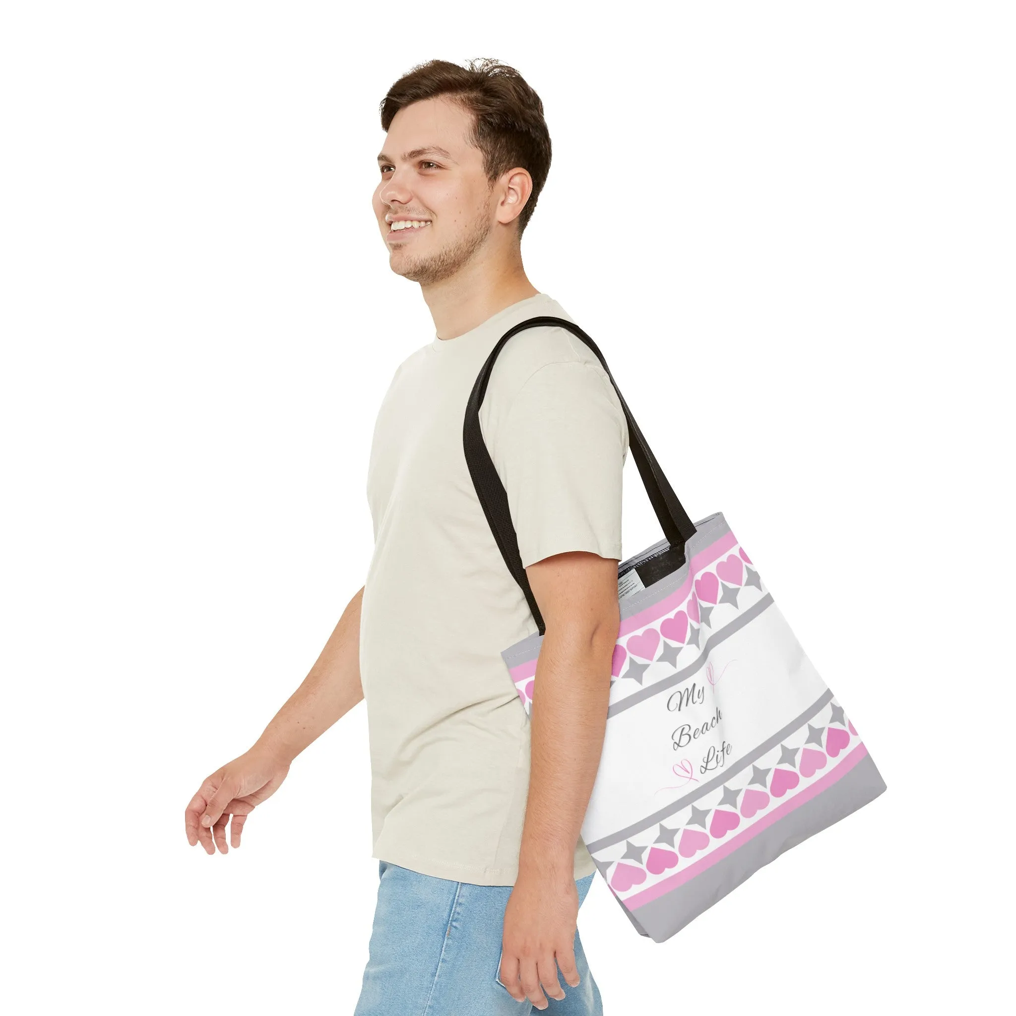 My beach life gray and pink Tote Bag (AOP)