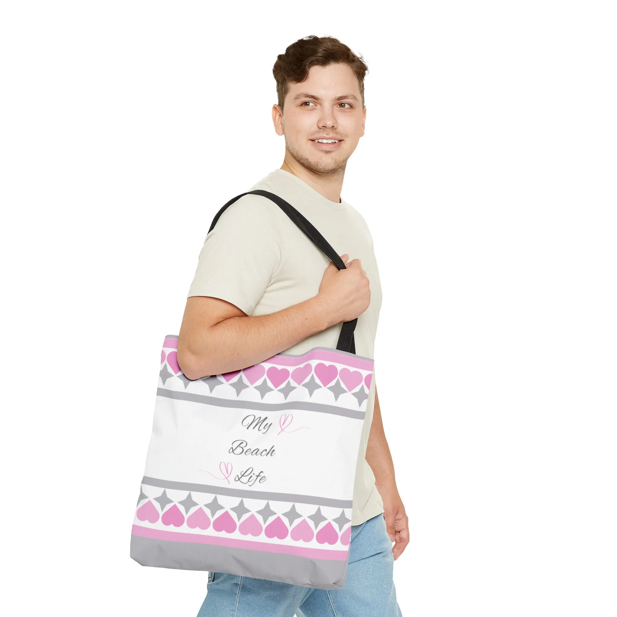 My beach life gray and pink Tote Bag (AOP)