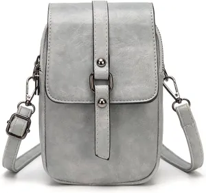 myfriday Vintage Crossbody Phone Bag for Women, Small PU Leather Shoulder Purse and Handbag with Tassel&Rivet Decoration