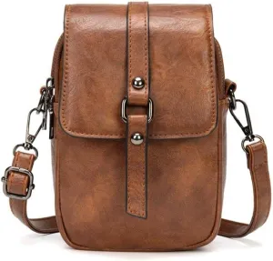 myfriday Vintage Crossbody Phone Bag for Women, Small PU Leather Shoulder Purse and Handbag with Tassel&Rivet Decoration