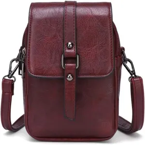 myfriday Vintage Crossbody Phone Bag for Women, Small PU Leather Shoulder Purse and Handbag with Tassel&Rivet Decoration