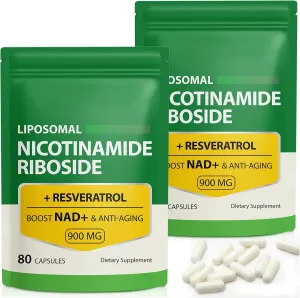 NAD Supplement, 900mg - Liposomal Nicotinamide Riboside NAD  Supplement with Resveratrol Supports Muscle, Brain, Cellular Energy - NMN Supplement Alternative for Men and Women, 160 Capsules