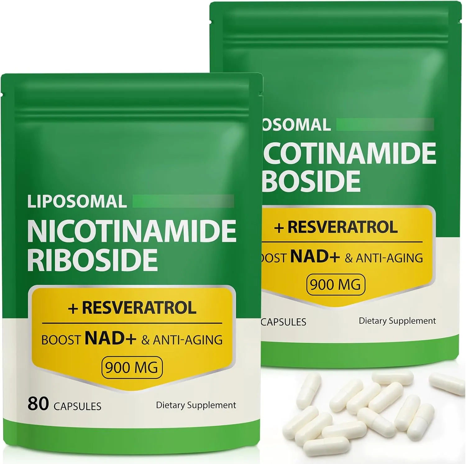 NAD Supplement, 900mg - Liposomal Nicotinamide Riboside NAD  Supplement with Resveratrol Supports Muscle, Brain, Cellular Energy - NMN Supplement Alternative for Men and Women, 160 Capsules