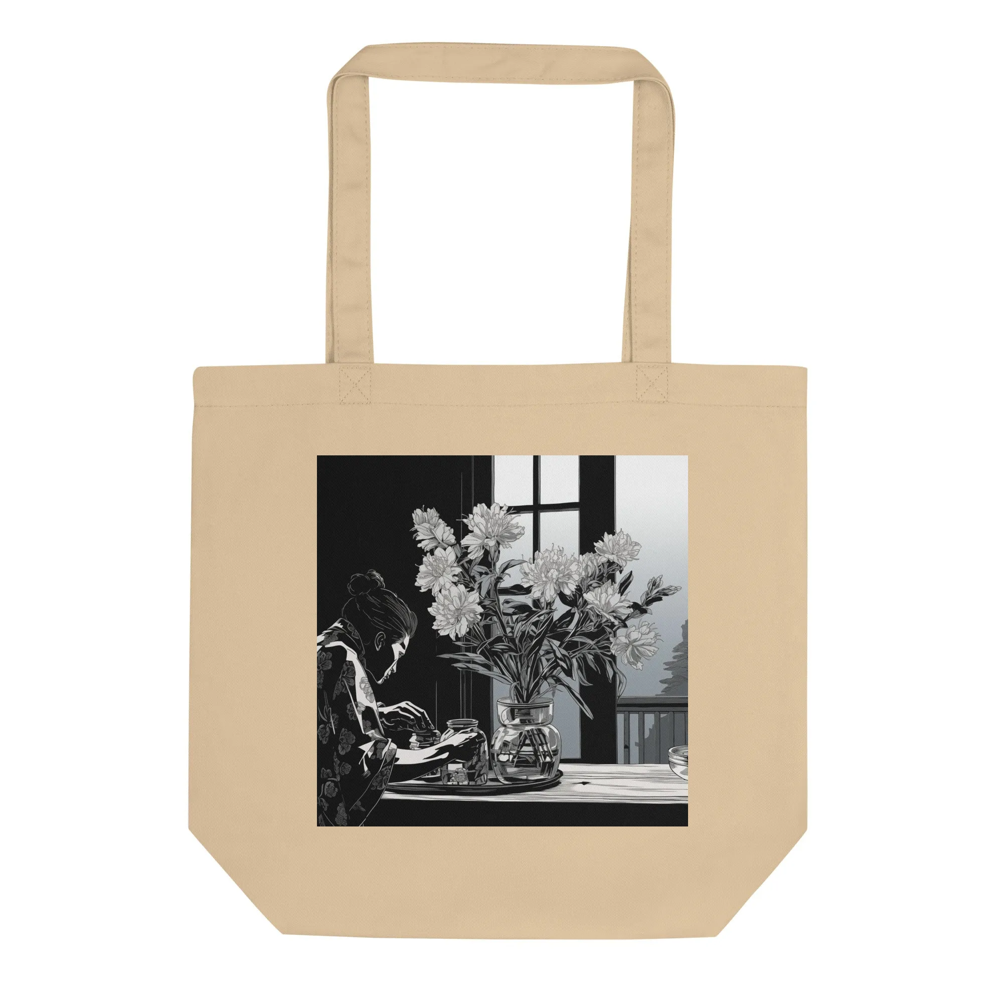Natural Fiber Tote Bag Japanese Ikebana