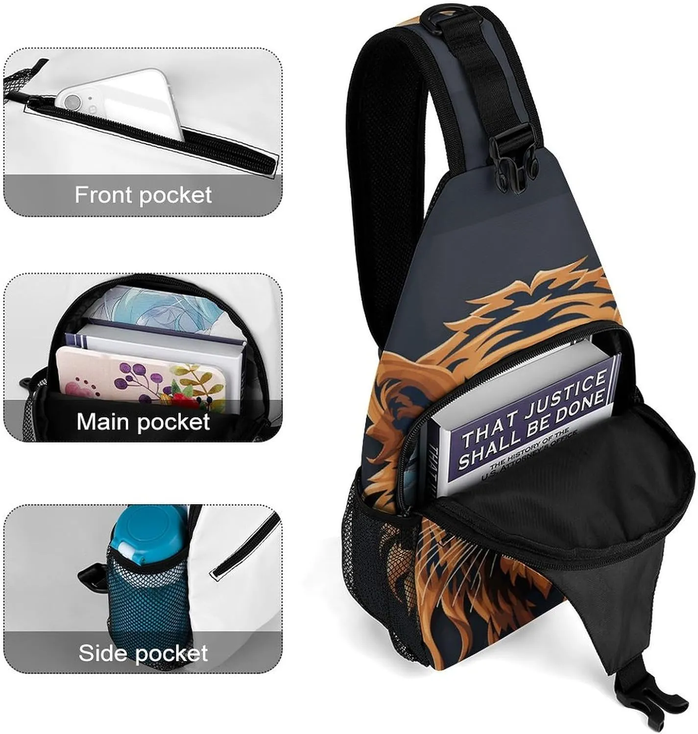 New Year Tiger Logo Design Crossbody Sling Bag, Travel Backpack, Hiking Sling Bags, Chest Bag, Shoulder Bags, Daypack