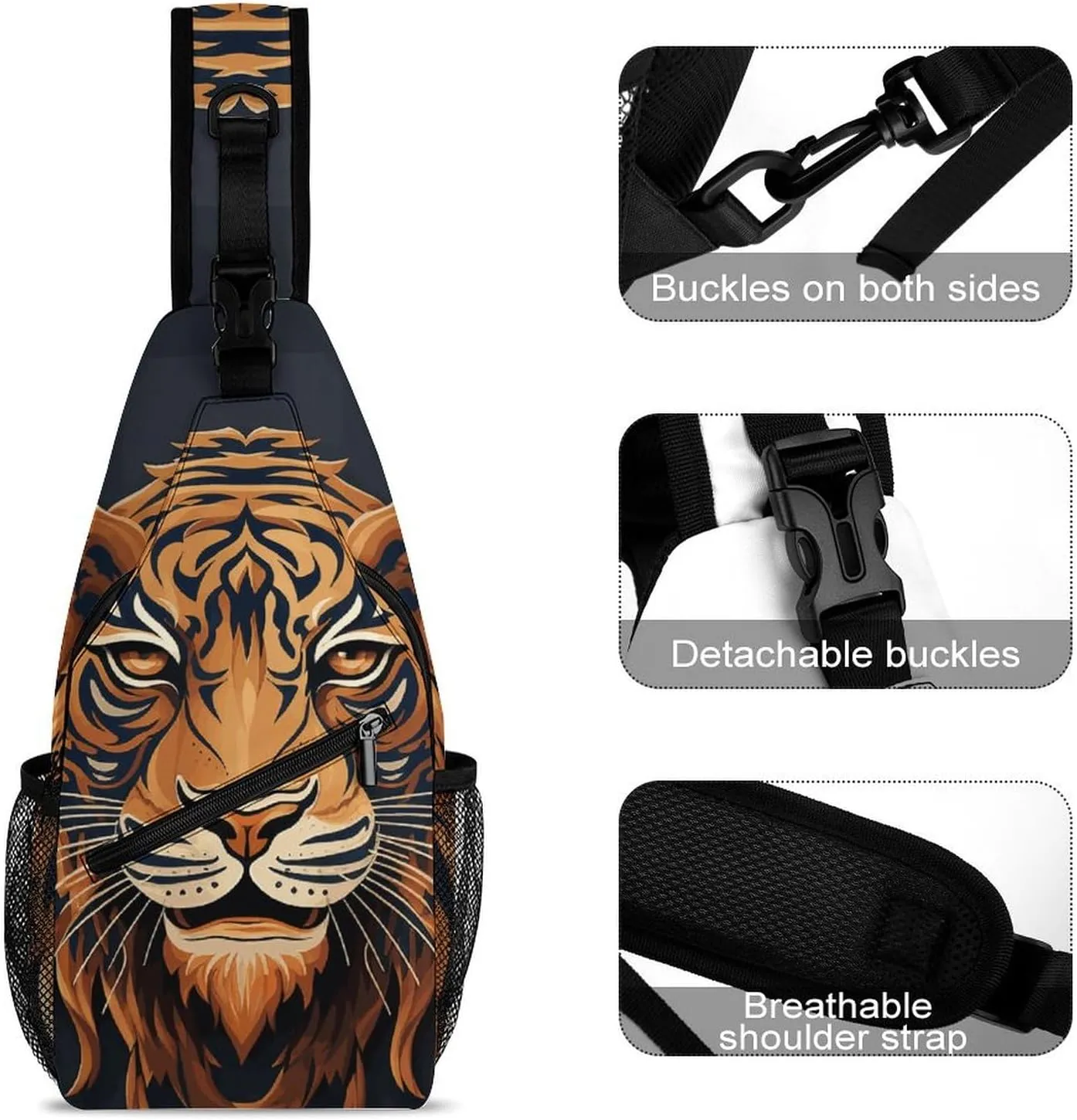 New Year Tiger Logo Design Crossbody Sling Bag, Travel Backpack, Hiking Sling Bags, Chest Bag, Shoulder Bags, Daypack