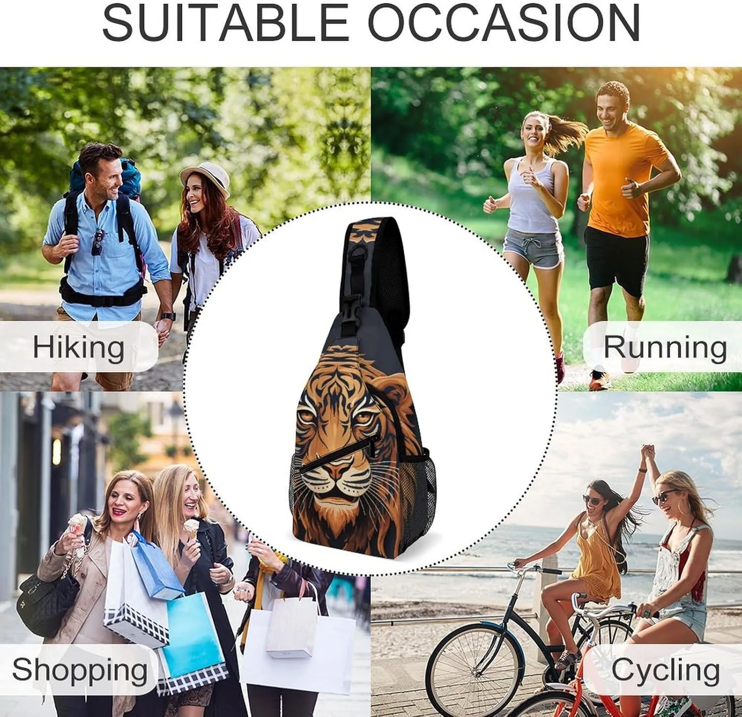 New Year Tiger Logo Design Crossbody Sling Bag, Travel Backpack, Hiking Sling Bags, Chest Bag, Shoulder Bags, Daypack