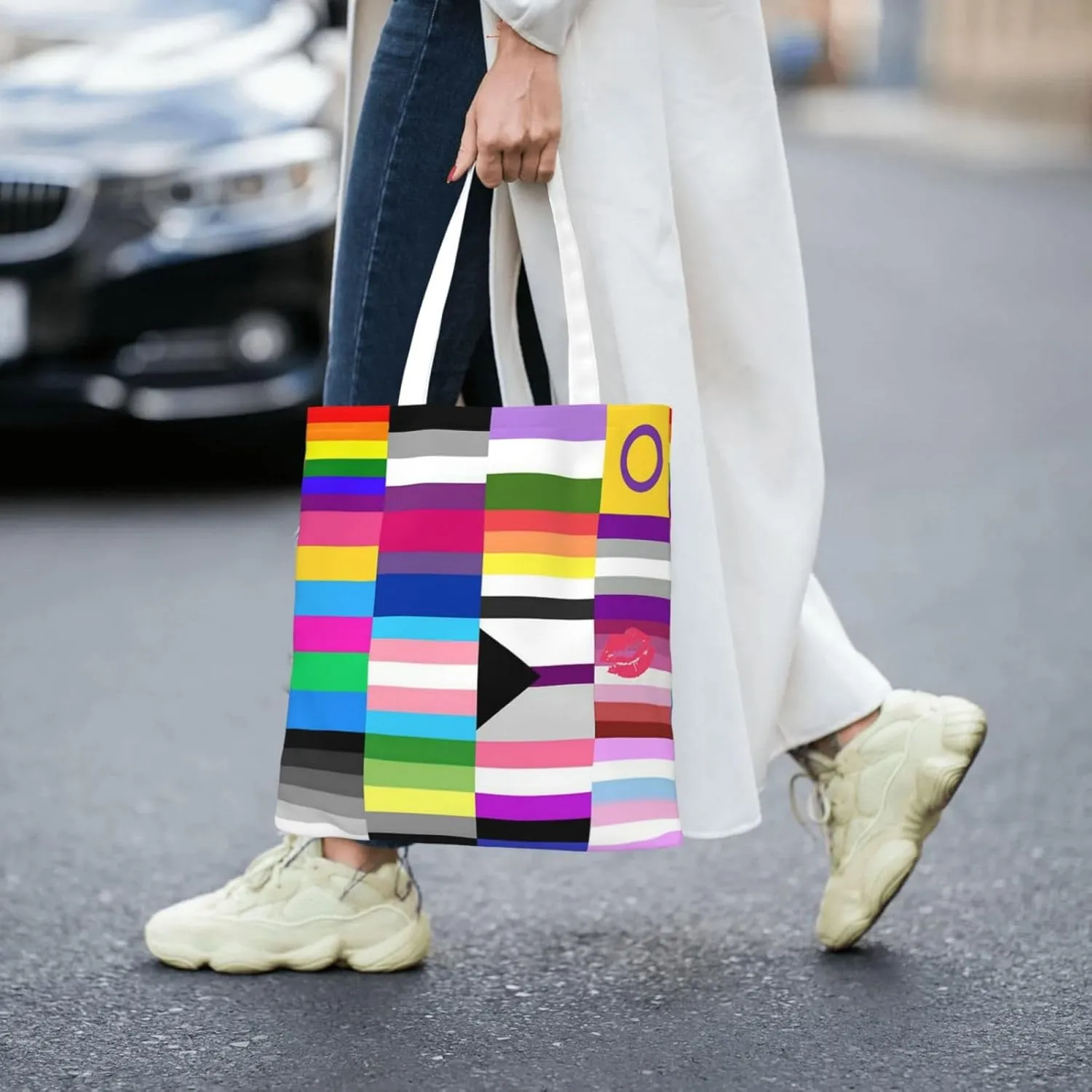 Non-Binary Pride Flag Tote Bag Reusable Shoulder Tote Bag For Women Lady Vacation, Shopping, Work