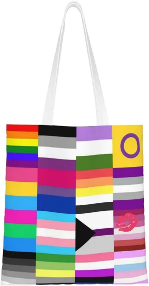 Non-Binary Pride Flag Tote Bag Reusable Shoulder Tote Bag For Women Lady Vacation, Shopping, Work