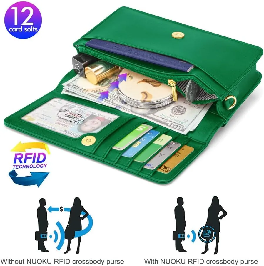 nuoku Women Small Crossbody Bag Cellphone Purse Wallet with RFID Card Slots 2 Straps