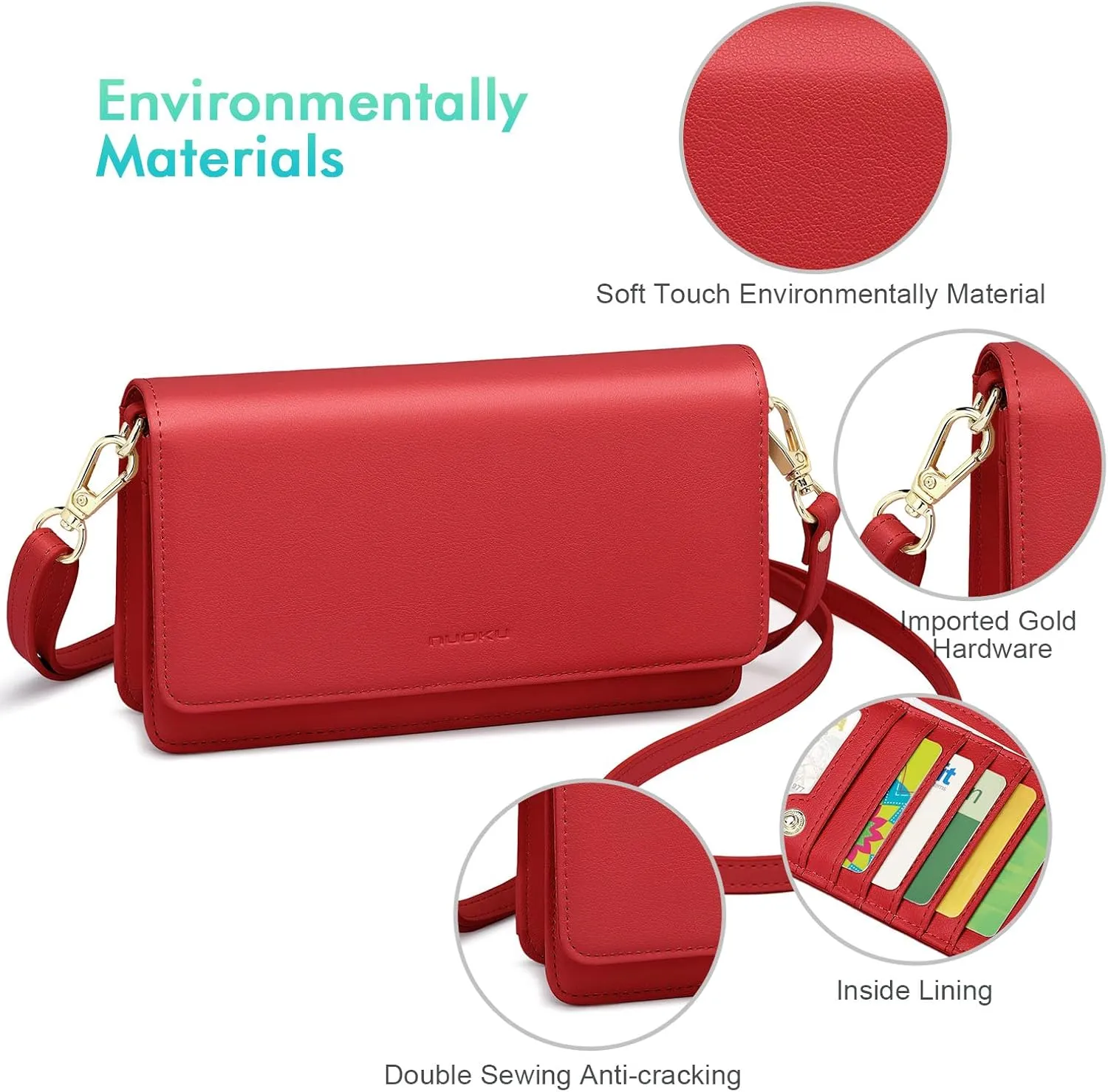 nuoku Women Small Crossbody Bag Cellphone Purse Wallet with RFID Card Slots 2 Straps