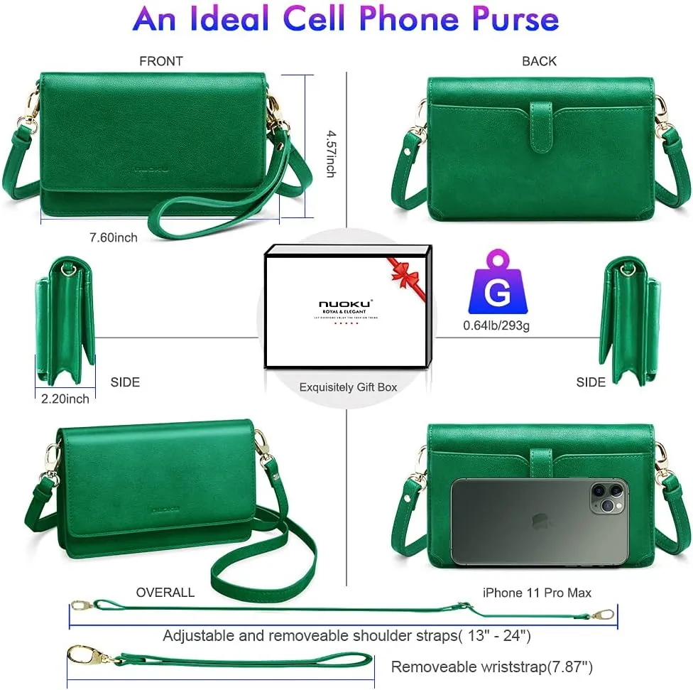 nuoku Women Small Crossbody Bag Cellphone Purse Wallet with RFID Card Slots 2 Straps