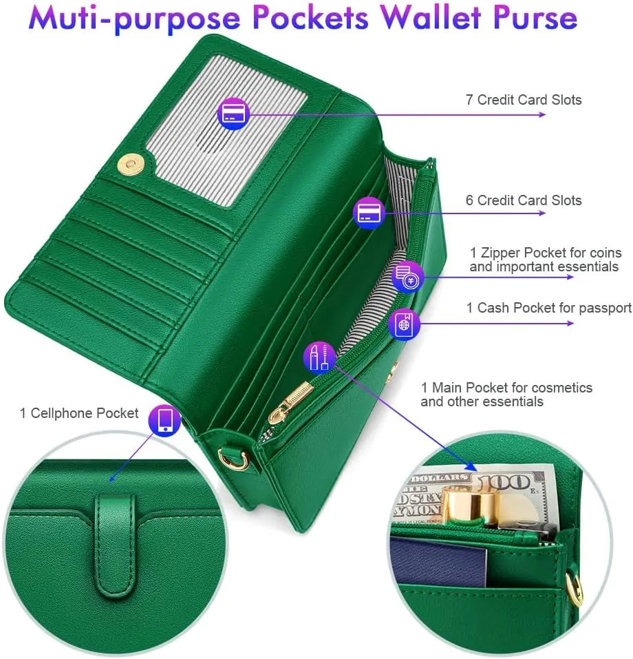 nuoku Women Small Crossbody Bag Cellphone Purse Wallet with RFID Card Slots 2 Straps