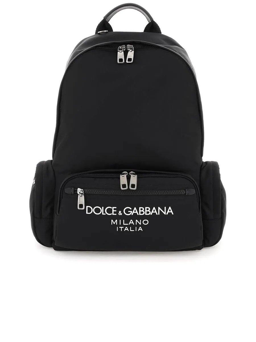 Nylon Backpack With Rubberized Lettering Logo