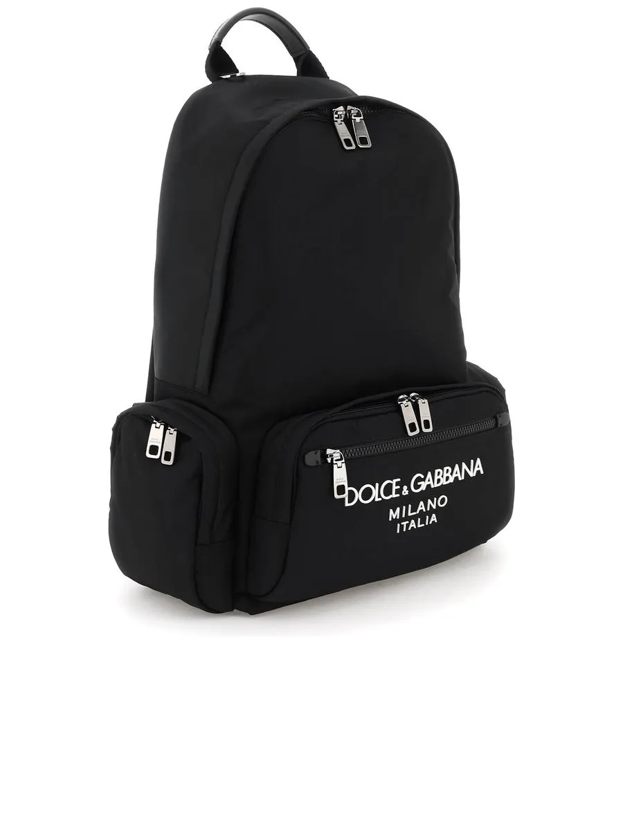 Nylon Backpack With Rubberized Lettering Logo