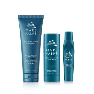 Oars   Alps Men's Skin Care Kit, Gift Set Includes Face Wash, Eye Roller, and Moisturizer, Vegan and Gluten Free, Travel Size & TSA Approved, 3 Items Total