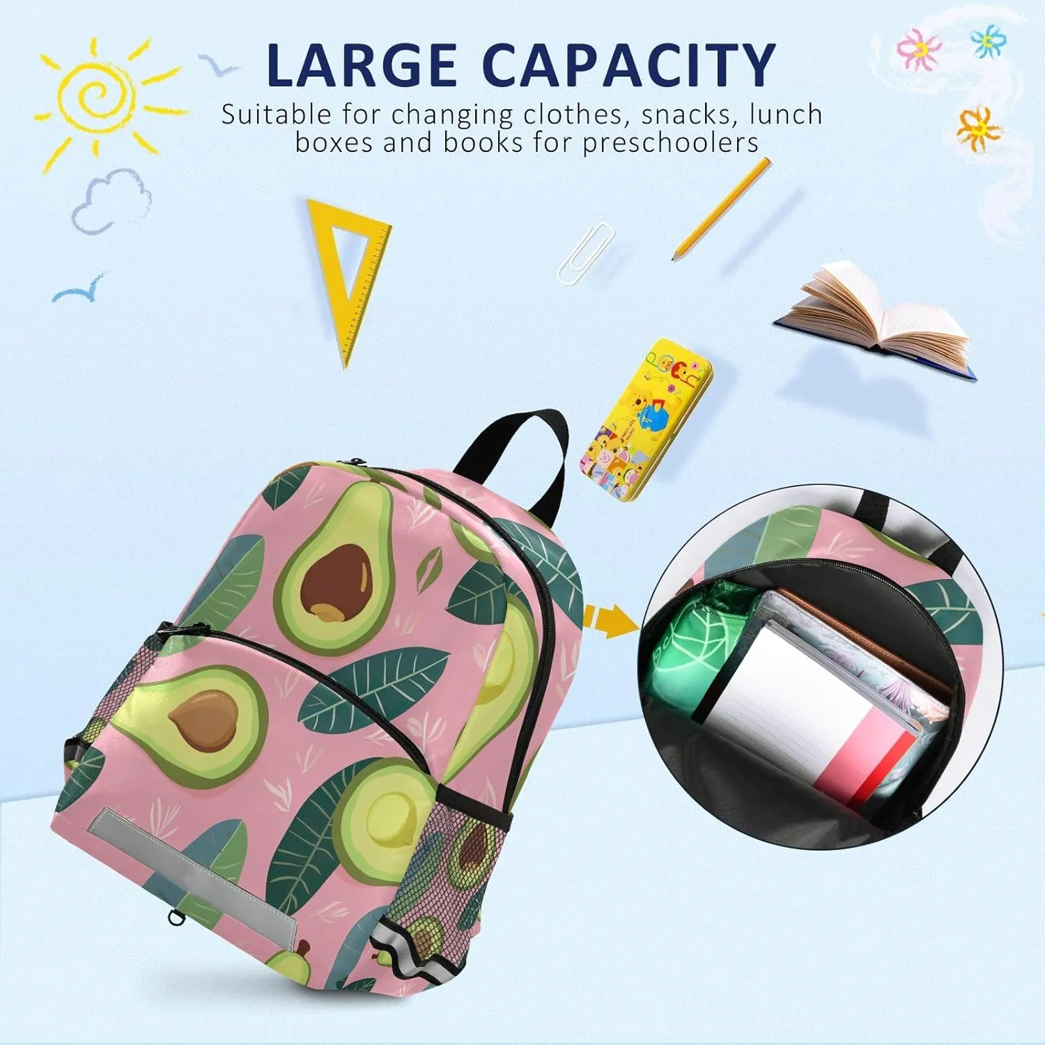 ODAWA Avocado and Tropical Leaves Toddler Backpack Toddler Backpack Leash for Boys Girls Backpack