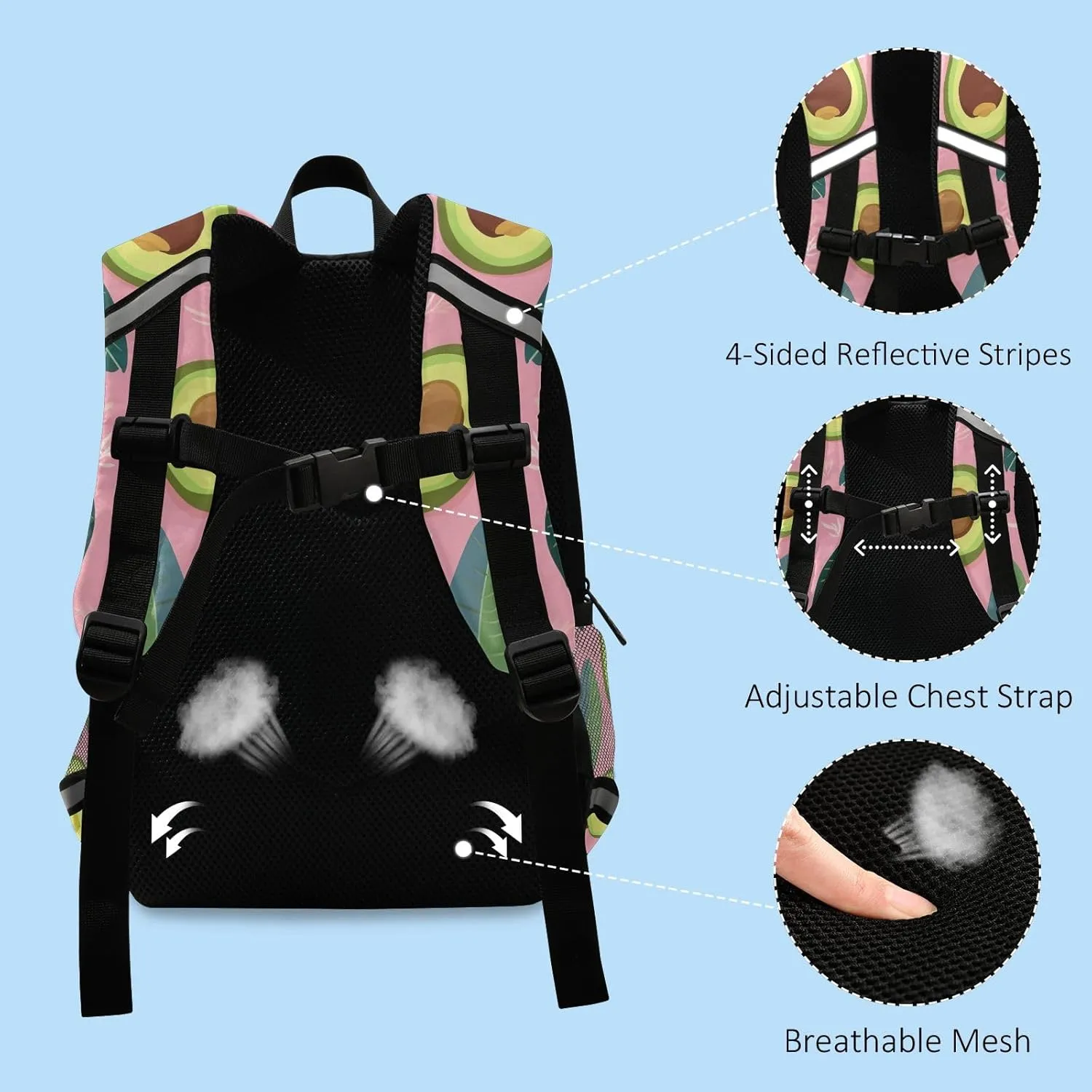 ODAWA Avocado and Tropical Leaves Toddler Backpack Toddler Backpack Leash for Boys Girls Backpack