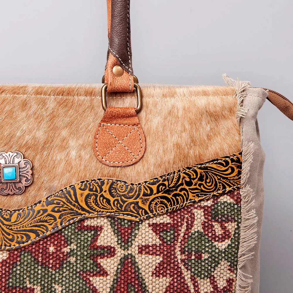 OHLAY KB472 TOTE Upcycled Wool Upcycled Canvas Embossed Hair-on Genuine Leather women bag western handbag purse