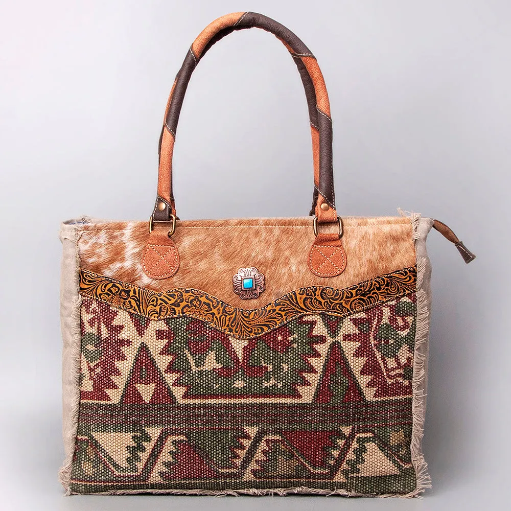 OHLAY KB472 TOTE Upcycled Wool Upcycled Canvas Embossed Hair-on Genuine Leather women bag western handbag purse