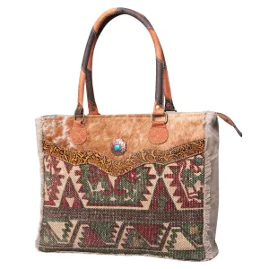 OHLAY KB472 TOTE Upcycled Wool Upcycled Canvas Embossed Hair-on Genuine Leather women bag western handbag purse